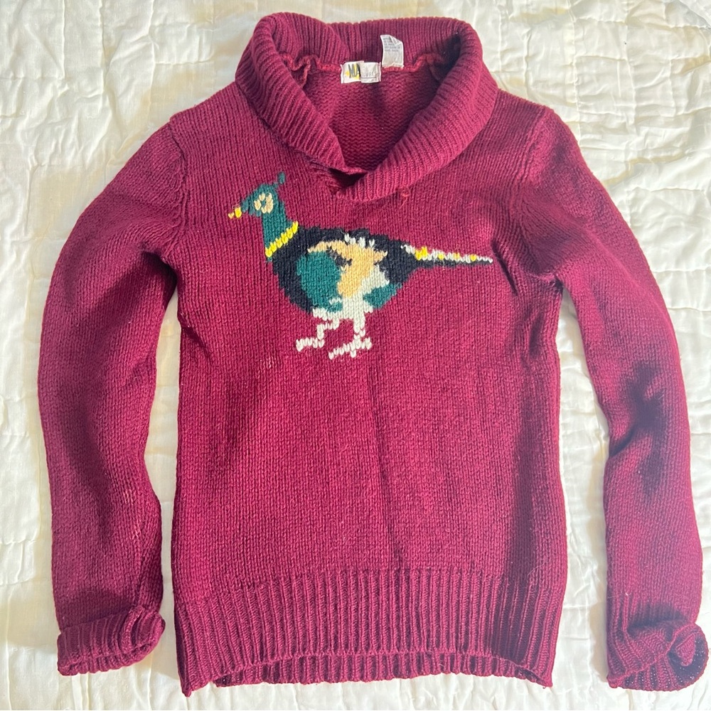 Vintage Cottagecore farmhouse 100% wool 90s red peacock goose sweater